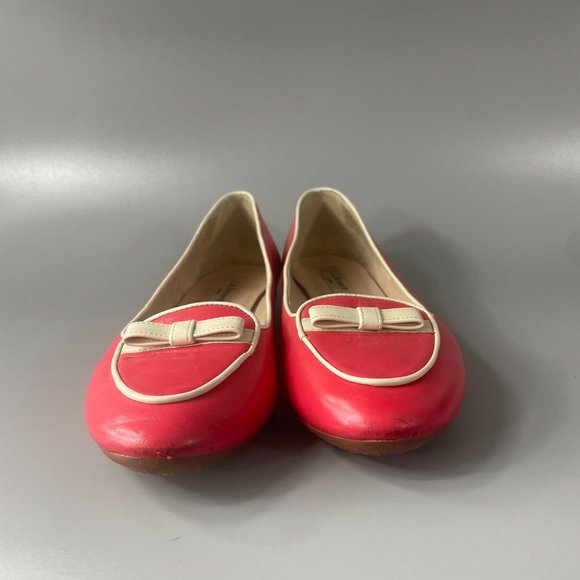 L.K. Bennett London Pink Leather Flat with White Bow, Size 38 - Picture 3 of 14
